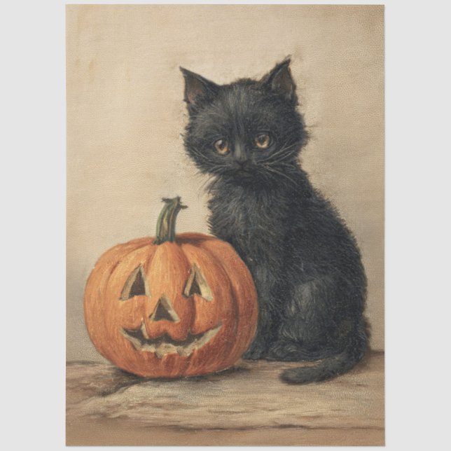Papel De Seda Gatos de Halloween antiguos decoupage (Anverso)