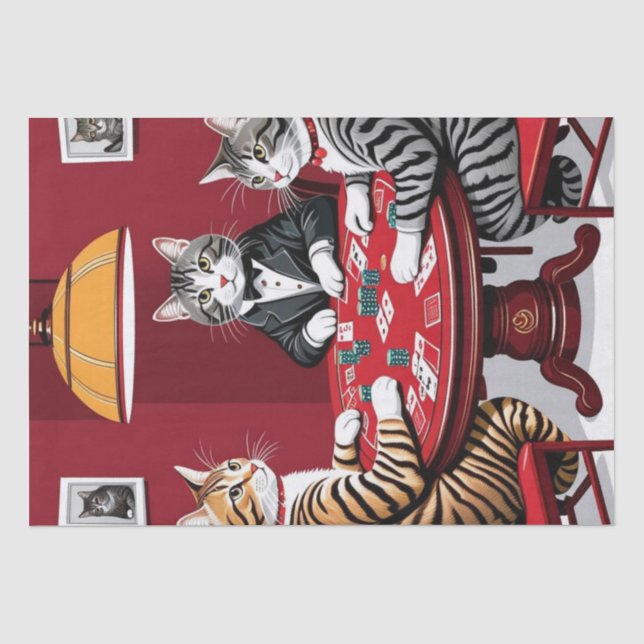 Papel De Seda Gatos de mesa jugando al póquer (Anverso)