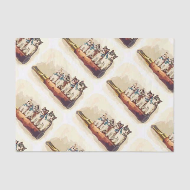 Papel De Seda Gatos del navidad del Victorian (Anverso)