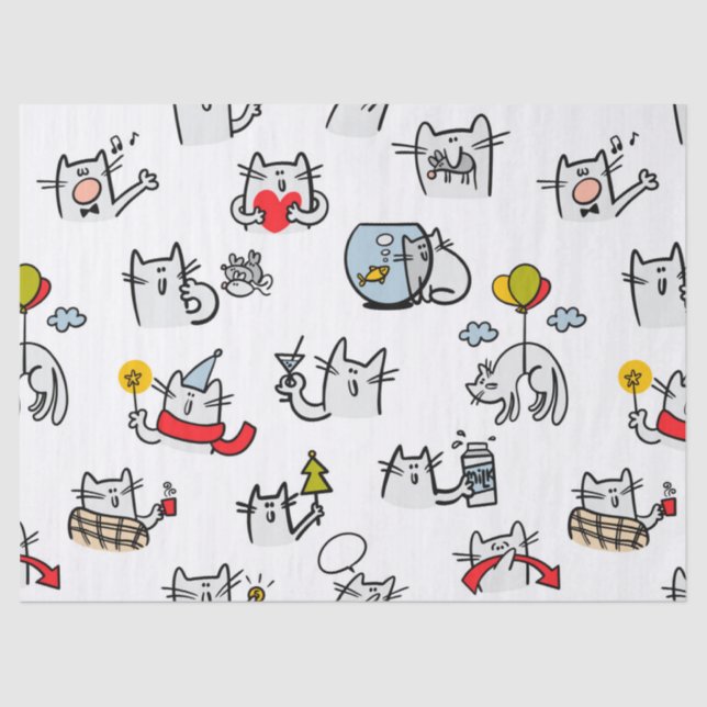 Papel De Seda Gatos divertidos, leche y magia. (Anverso)