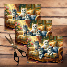 Papel De Seda Gatos en el sofá - escenas lindas con aspecto vint