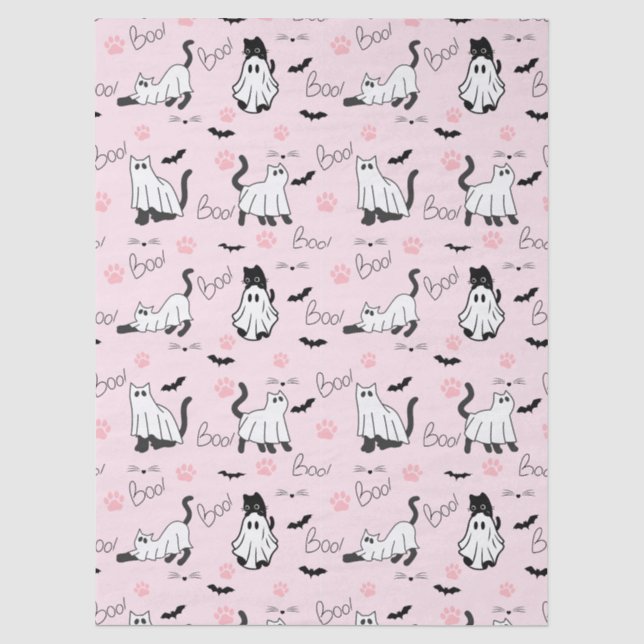 Papel De Seda Gatos fantasmas lindos Halloween (Anverso)