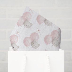Papel De Seda Gatos Globos Rosados Cumpleaños