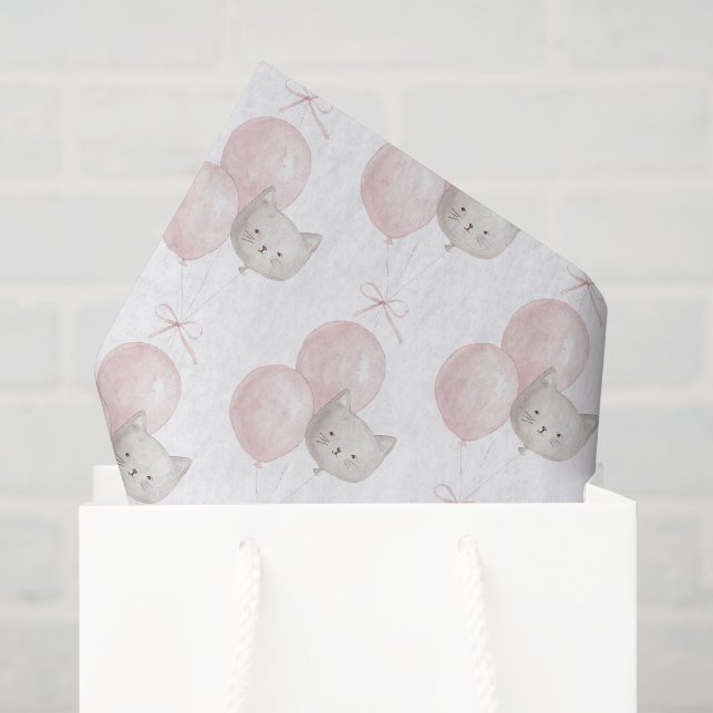 Papel De Seda Gatos Globos Rosados Cumpleaños (Bolsa de regalo)