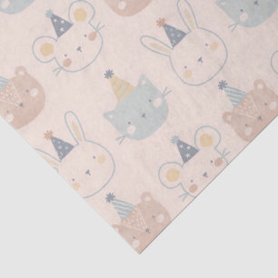 Papel De Seda Gatos Lindos Conejos y Osos Caras Patrón Pastel