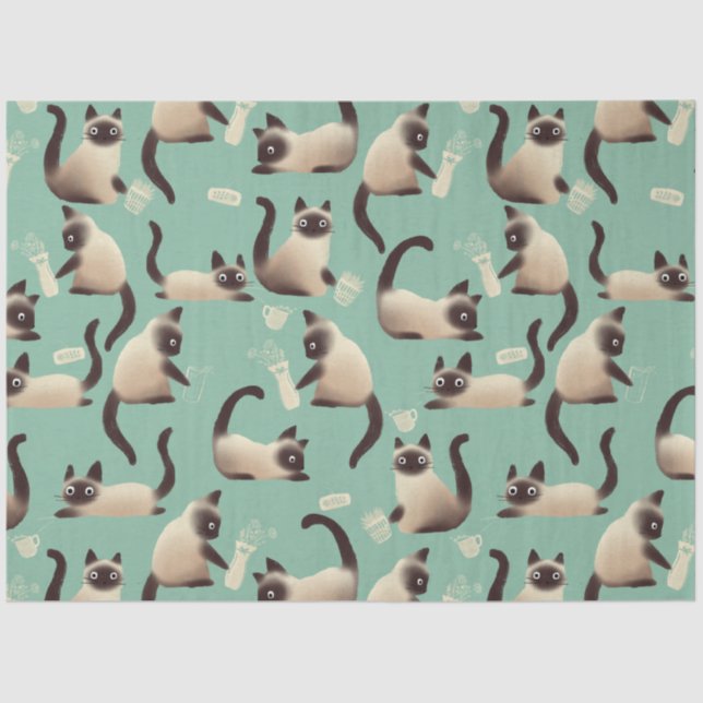 Papel De Seda Gatos malvados siameses golpean las cosas (Anverso)