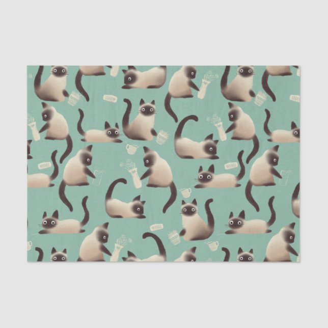 Papel De Seda Gatos malvados siameses golpean las cosas (Anverso)