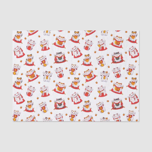 Papel De Seda Gatos Maneki Neko de Buena Suerte (Anverso)