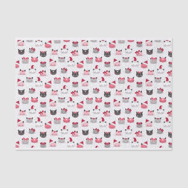 Papel De Seda Gatos navidades Con Sombrero Santa (Anverso)