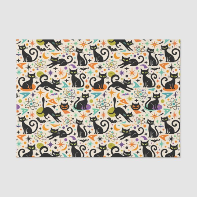 Papel De Seda Gatos negros atómicos de Halloween (Anverso)