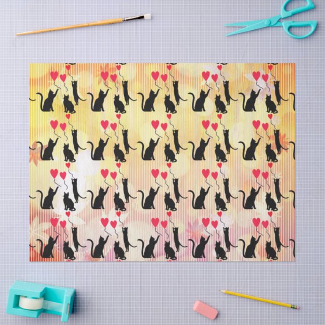 Papel De Seda Gatos Negros Y Globos (Artesanía)