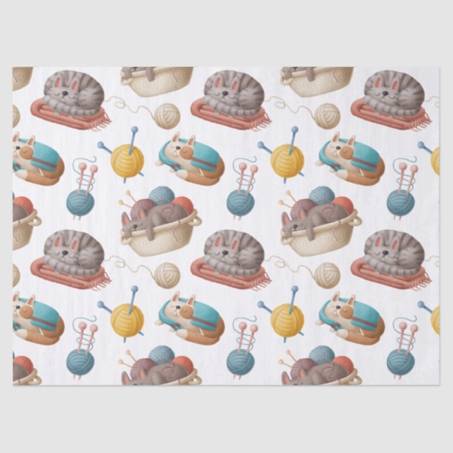 Papel De Seda Gatos personalizados y desenlace de yarn (Anverso)