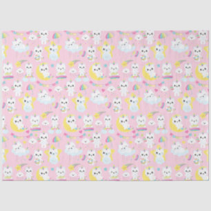 Papel De Seda Gatos Unicornio Lindos Patrones Rosa Claro