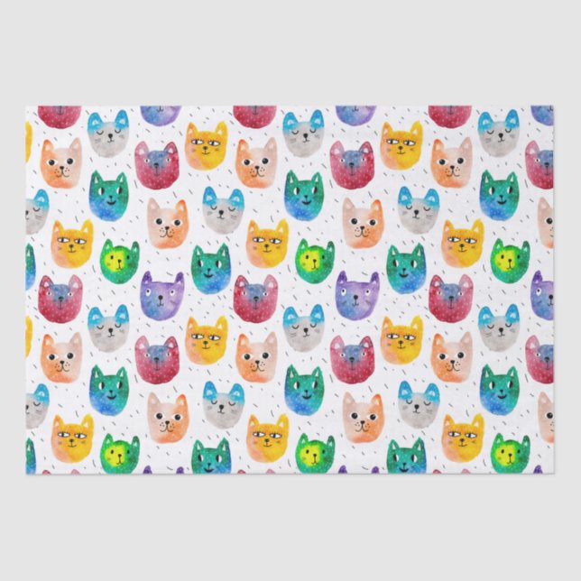 Papel De Seda Gatos y amigos de la acuarela (Anverso)