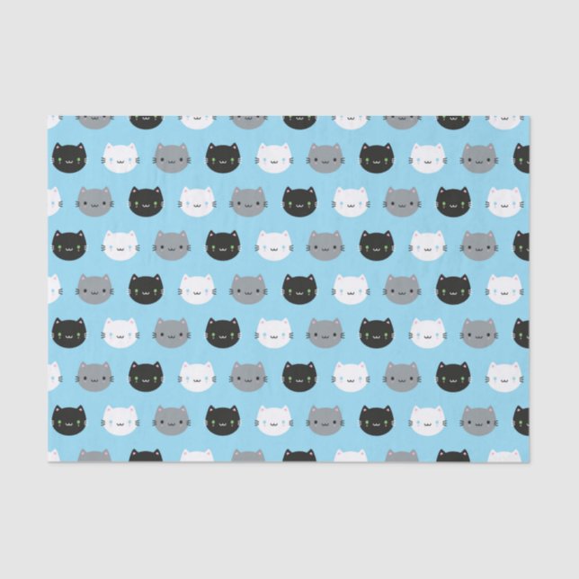 Papel De Seda Gatos y gatitos lindos de Kawaii (azules) (Anverso)
