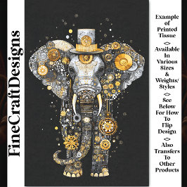 Papel De Seda Gears Cogs Wheels Steampunk Elephant AT8 Decoupage
