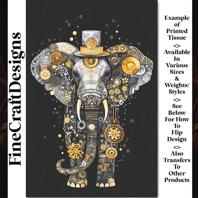 Papel De Seda Gears Cogs Wheels Steampunk Elephant AT8 Decoupage (Subido por el creador)