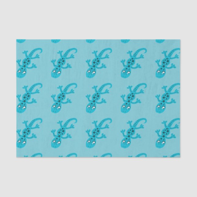 Papel De Seda Gecko azul lagarto sobre niños azules (Anverso)