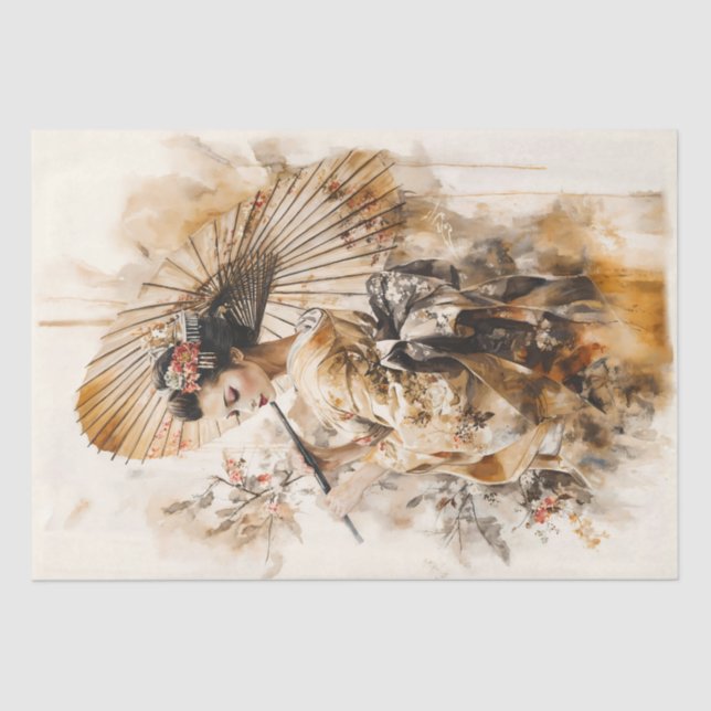 Papel De Seda Geisha elegante con paraguas tradicionales (Anverso)