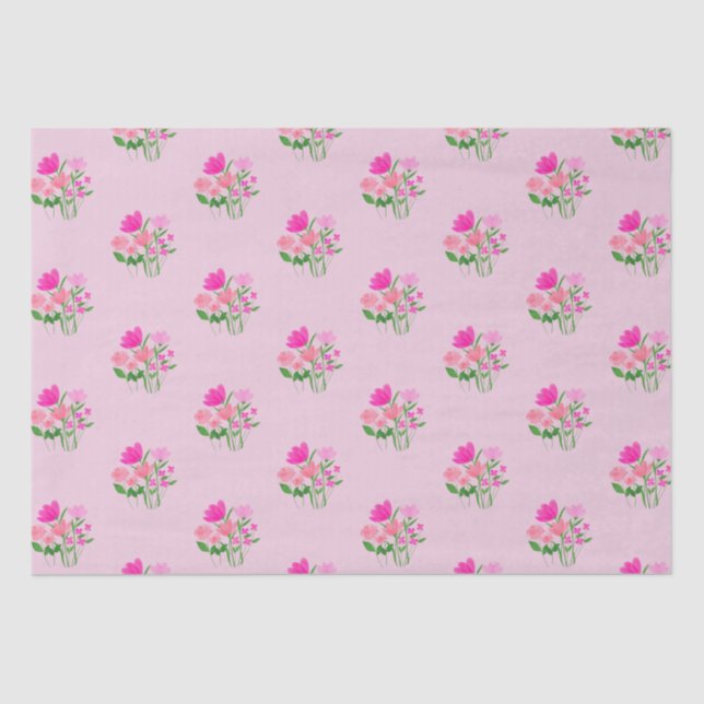 Papel De Seda Gemelos en rosa alegre y floreciente (Anverso)