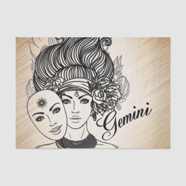 Papel De Seda Gemini Masked Lady Zodiac Rustic (Anverso)