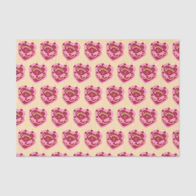 Papel De Seda Gemini Zodiac Coquette Heart Birthday Cake (Anverso)