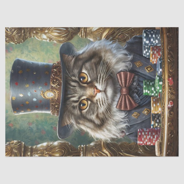 Papel De Seda Gentleman Kitty, gato elegante jugando póquer (Anverso)