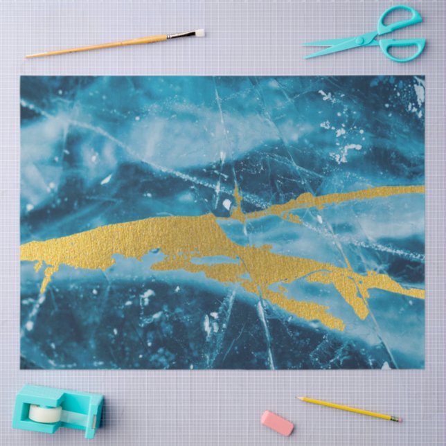 Papel De Seda Geode Agate Gemstone Blue and Gold (Artesanía)