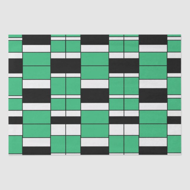 Papel De Seda Geométrica del Siglo Medio Verde Negro (Anverso)