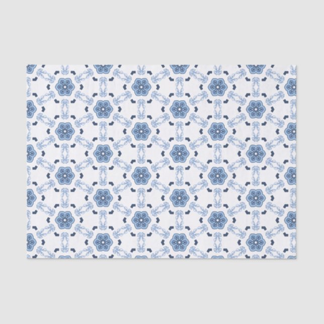 Papel De Seda Geométrica Prairie Lace Indigo Sky Blue Folk (Anverso)