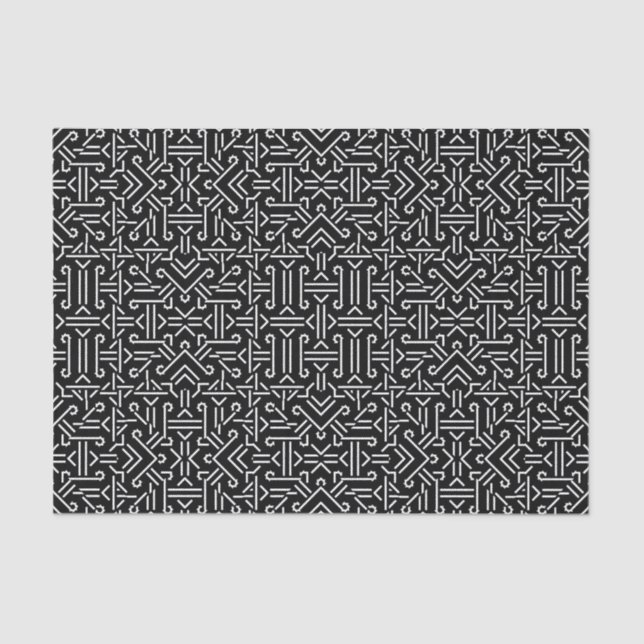 Papel De Seda Geométrico agudo étnico blanco y negro (Anverso)