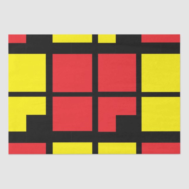Papel De Seda Geométrico de cuadrados amarillos rojos (Anverso)