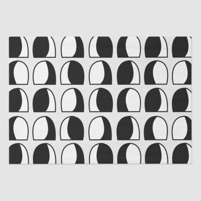 Papel De Seda Geométrico de medio círculo negro y blanco (Anverso)