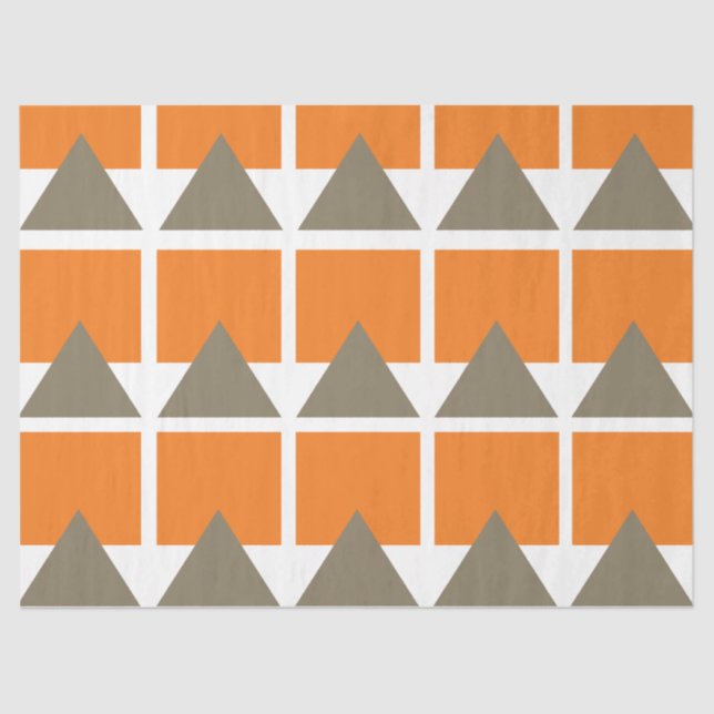 Papel De Seda Geométrico de triángulo cuadrado gris naranja (Anverso)