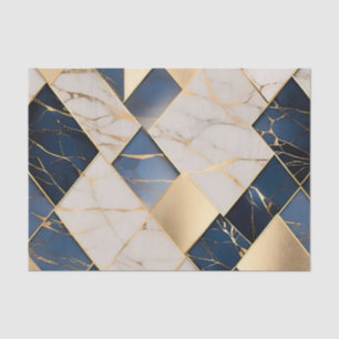 Papel De Seda Geométrico Marble Azul Y Oro Moderno
