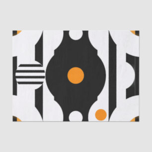 Papel De Seda Geométrico Mod Retro Naranja Negro