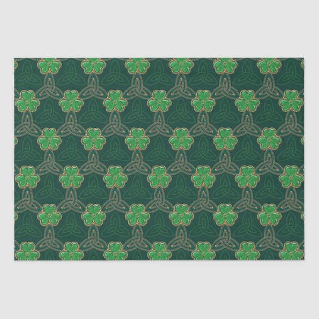 Papel De Seda Geométrico St Patricks Día Celta Triskele Shamrock (Anverso)