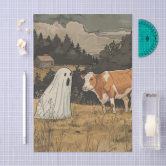 Papel De Seda Ghost and Cow Halloween Farmhouse Tissue Paper