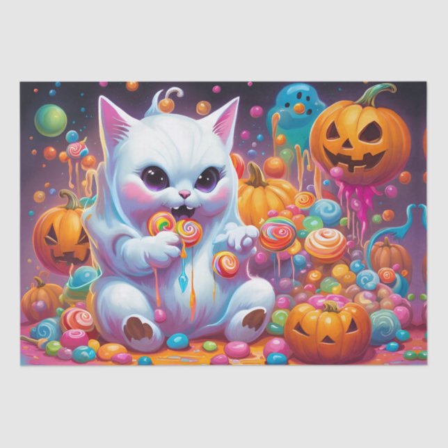 Papel De Seda Ghost Kitten Calabaza Halloween Candy (Anverso)
