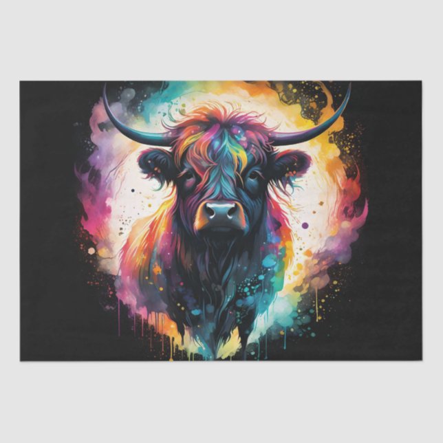 Papel De Seda Ghostly Grace: Vaca Highland espectral Holográfica (Anverso)