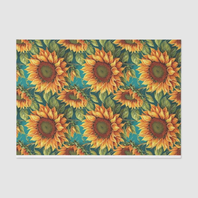 Papel De Seda Gigantes de girasol con Verde azulado (Anverso)