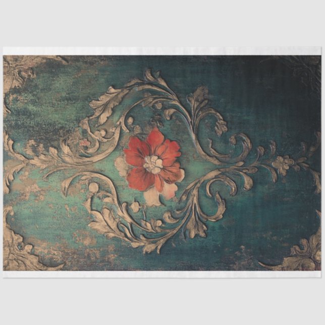 Papel De Seda Gilded Damask Emerald Green Patina (Anverso)