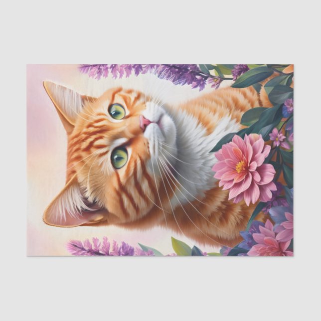 Papel De Seda Ginger Cat Multicolor Arte floral (Anverso)
