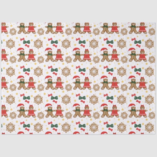 Papel De Seda Gingerbread Cookie Pattern Christmas Tissue Paper (Anverso)