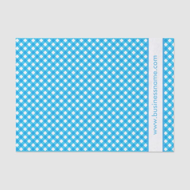 Papel De Seda Gingham Azul Texto Personalizado (Anverso)