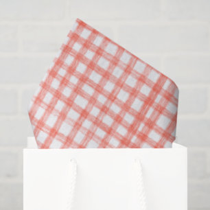 Papel De Seda Gingham Dibujado a Mano Moderno Lindo Rojo Blanco 