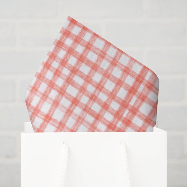 Papel De Seda Gingham Dibujado a Mano Moderno Lindo Rojo Blanco  (Bolsa de regalo)