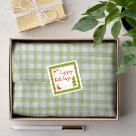 Papel De Seda Gingham Dibujado a Mano Moderno Lindo Verde Blanco