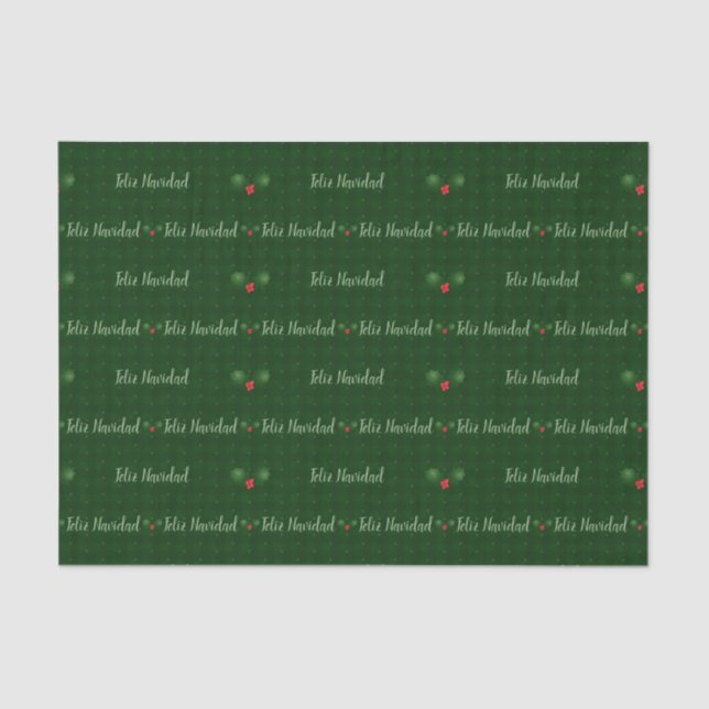 Papel De Seda Gingham Feliz Navidad Holly Berries (Anverso)