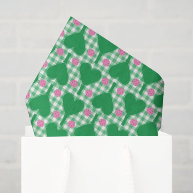 Papel De Seda Gingham Pickleball, Boda Rosa y Verde Preppy (Bolsa de regalo)